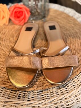 White House Black Market Shimmery Gold Slip-On Sandals